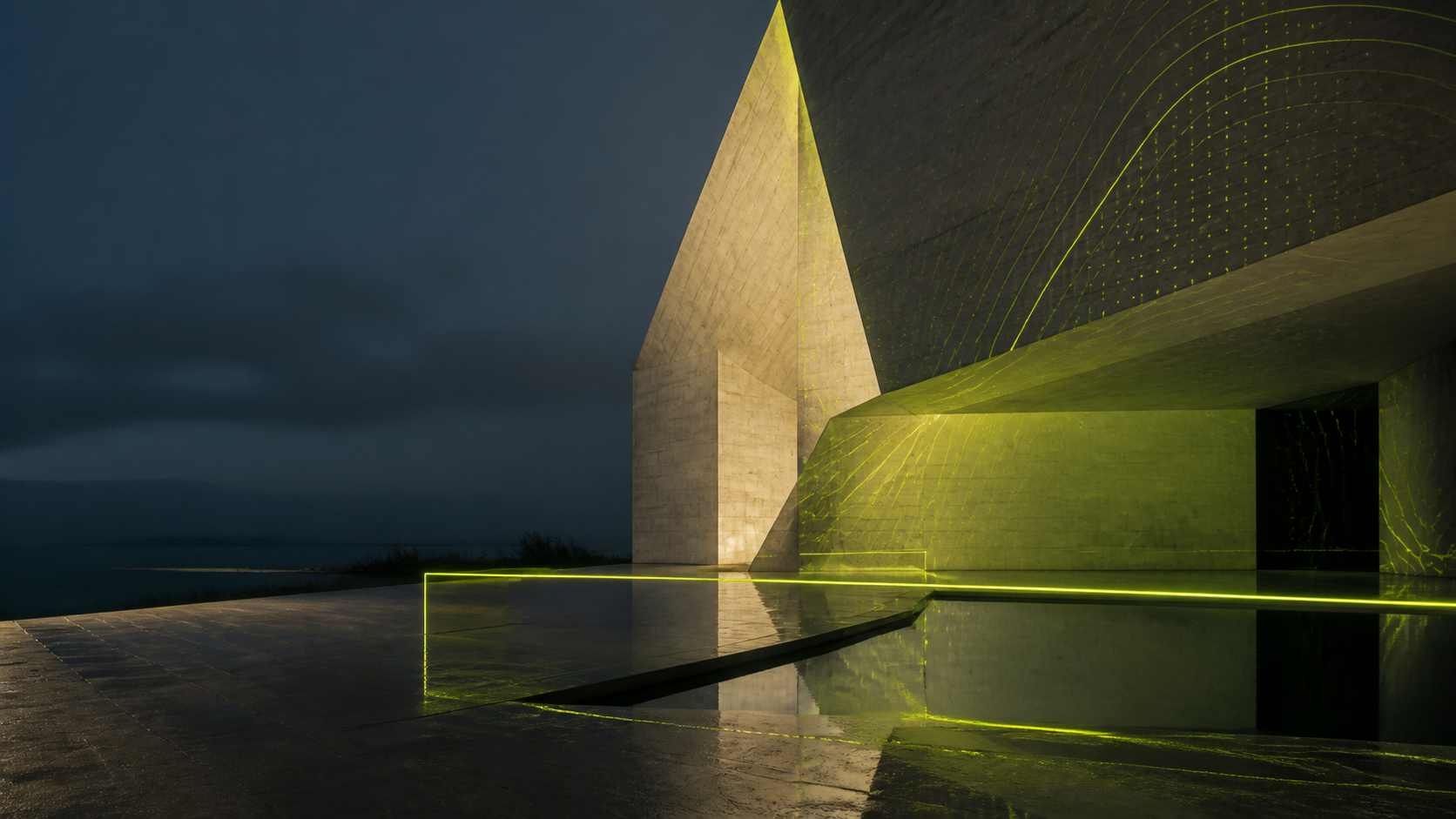 Contemporary architecture illuminated by an intelligent signal